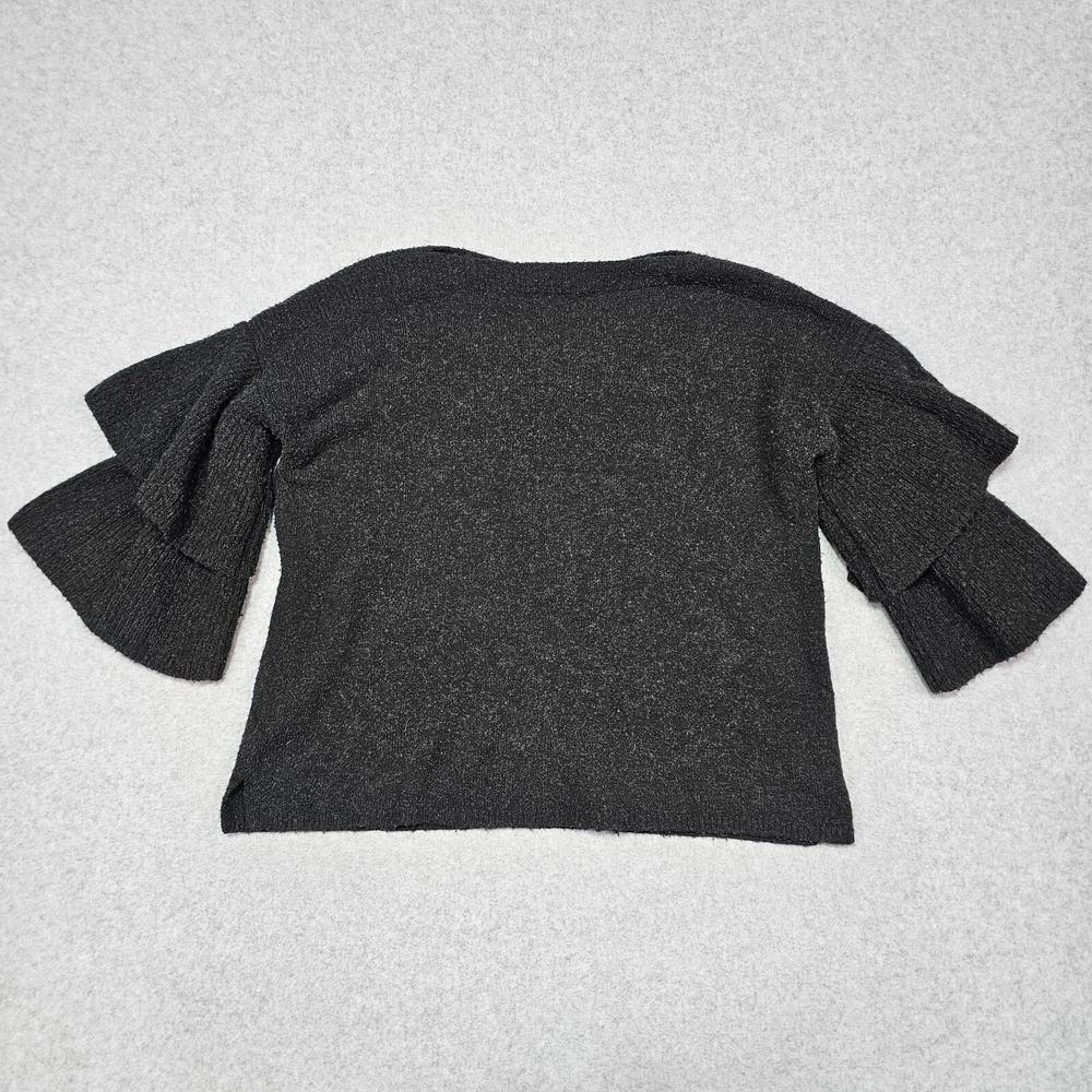 Madewell‎ Size Medium Cropped Ruffled Sleeve Sweater Black Boat Neck Wool Blend